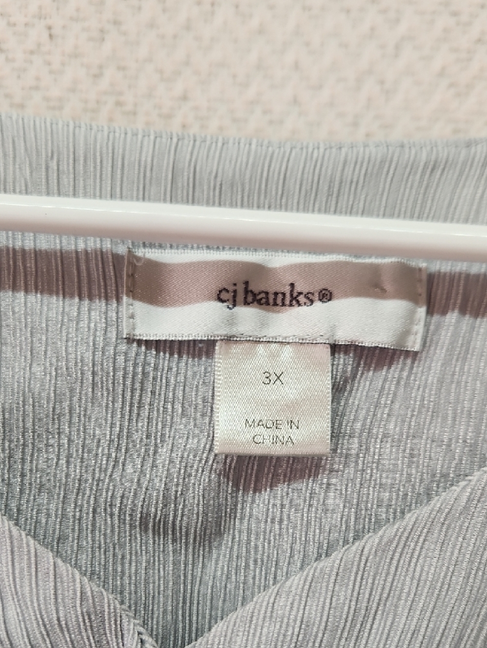CJ Banks Light Gray Crinkle Henley Blouse - Picture 2 of 4